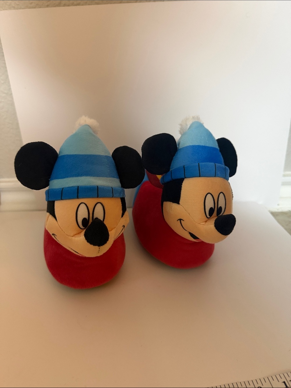 Disney Mickey Mouse Plush Slippers in Red and Light Blue